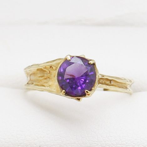 Georgian Amethyst Solitaire Ring, with Bark Textured Band, Yellow Gold, Georgian Jewellery, Antique Jewellery, Antique Rings, Antique Engagement Rings, Antique Engagement Ring, 