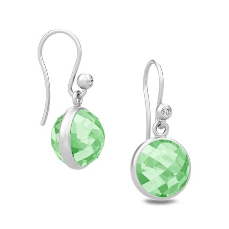 Faceted Green Amethyst Sweet Pea drop earrings in Rhodium