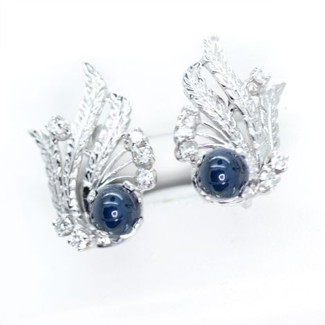 Vintage earrings, White gold Earrings, Vintage Sapphire and Diamond earrings, Vintage Clip on Earrings, 1960s earrings