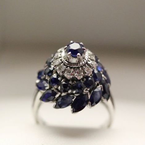 Handmade Vintage Sapphire and Diamond Mad Men cocktail ring, sitting proud this is an Ab Fab 1960's statement ring 