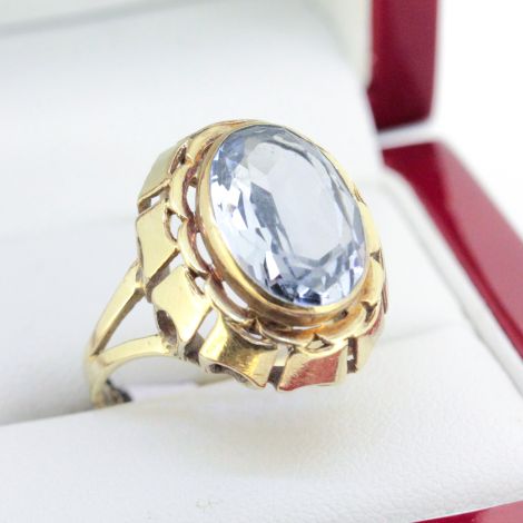 Vintage Cocktail ring with an Oval Shaped Blue Spinel set in a handmade setting.