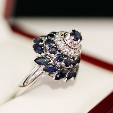 Handmade Vintage Sapphire and Diamond Mad Men cocktail ring, sitting proud this is an Ab Fab 1960's statement ring 
