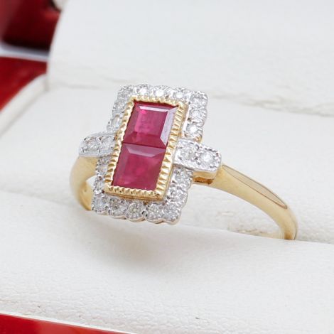 Art Deco Design Ruby & Diamond Ring, New