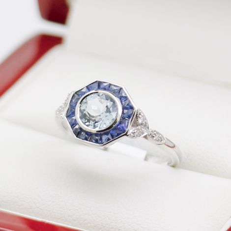 Art Deco Inspired Topaz & Sapphire set Ring, New