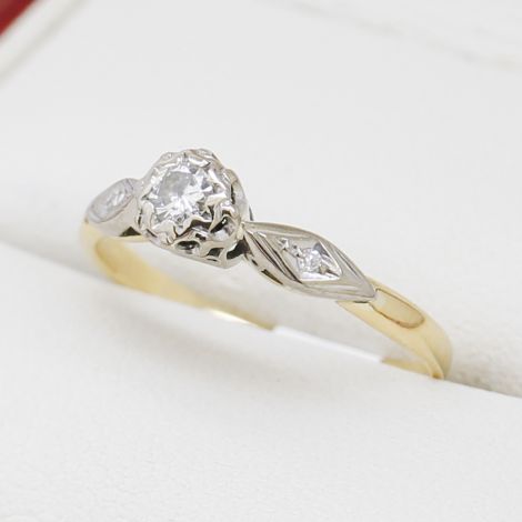 Vintage Jewellery, Antique Jewellery, Art Deco Engagement Ring, Vintage Two Tone Engagement Ring, Art Deco Two Tone Diamond Engagement Ring, Illusion Set Diamond, With Marquise Style Shoulders, Vintage Engagement Ring, Vintage Diamond Ring, Vintage Engage