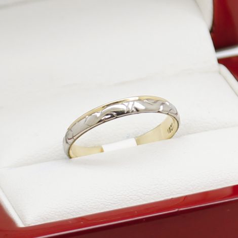 Vintage Two Tone Gold Engraved Wedding Band