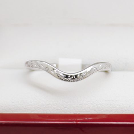 White Gold Curved Engraved Wedding Ring