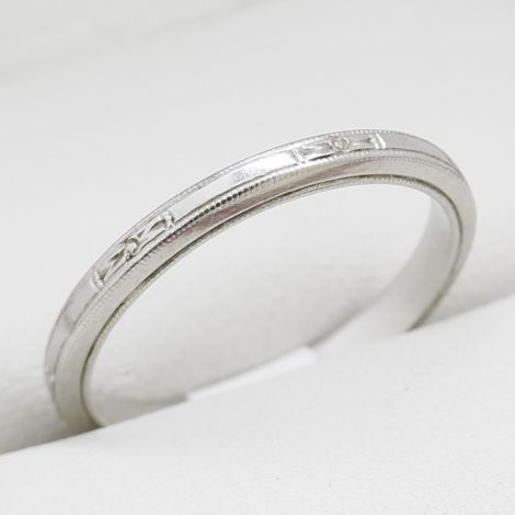 Handmade Platinum Band, Art Deco Platinum Wedding Band, Vintage Wedding Band, Engraved Hand Made Wedding Band, Coin Edge Band, Antique Wedding Band, 