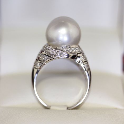 Antique South Sea Pearl and Diamond White gold ring