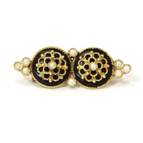 Lovely Antique Onyx and seed pearl brooch in 14ct yellow gold