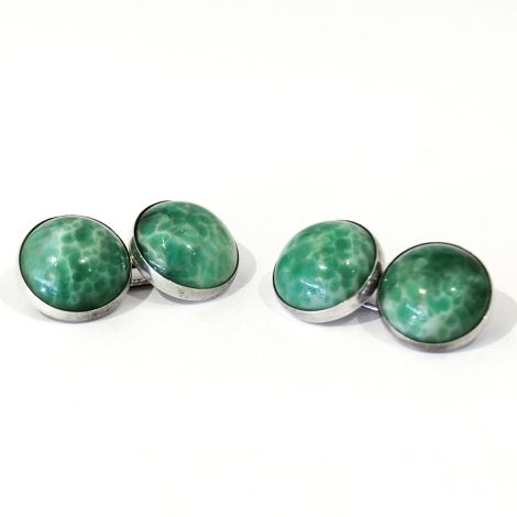 Vintage green mottled glass art deco cufflinks set in sterling silver