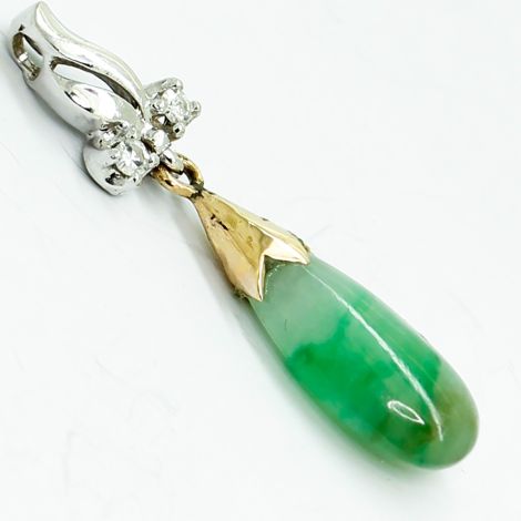 Diamond and Jade Yellow and White Gold Pendant