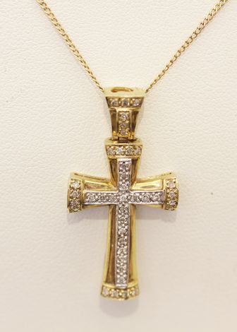 Lovely gold and rhodium 40 stone Diamond cross pendant and chain