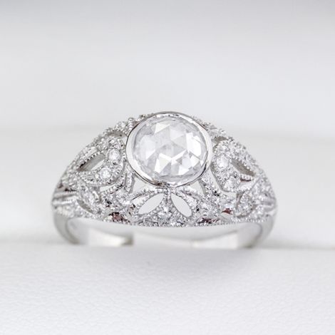old rose cut diamond white gold cocktail ring