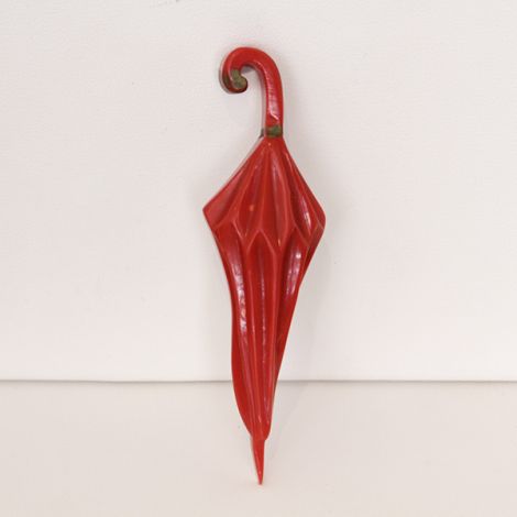 Great Deco era, Red umbrella Bakelite brooch, novelty brooch.