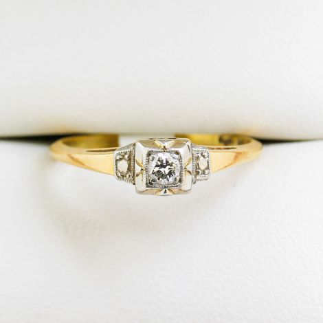 Yellow Gold Diamond Ring, 3 Stone Diamond Engagement Ring, Platinum Engagement Ring, Geometric Style Engagement Ring, Square Platinum Collet Engagement Ring