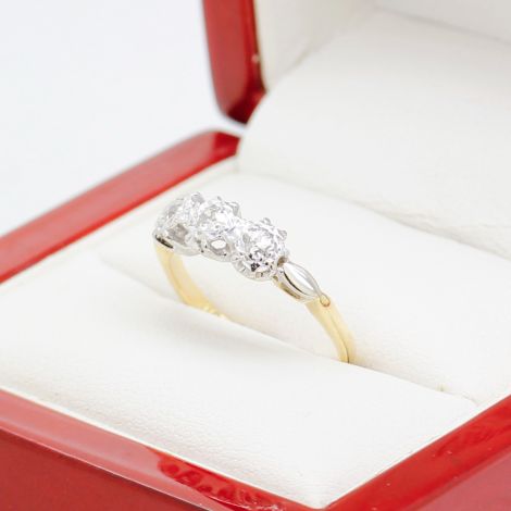 Antique Engagement Ring in 18ct & Platinum, Past, Present, Future Trilogy Ring