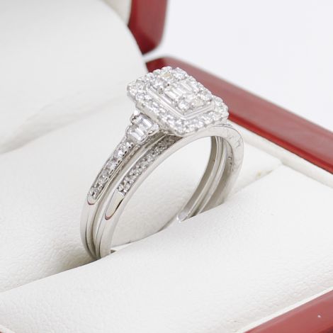 Diamond Halo Engagement Ring, Halo Engagement Ring, White Gold Diamond Cluster Engagement Ring & Band, Bridal Set, New, Cluster Diamond Engagement Ring, Sydney Vintage Jewellery, Sydney Vintage Engagement Rings, Sydney Antique Jewellery, Diamond Engagemen