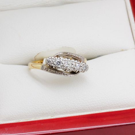 5 Diamond Art Nouveau Cross Over Ring