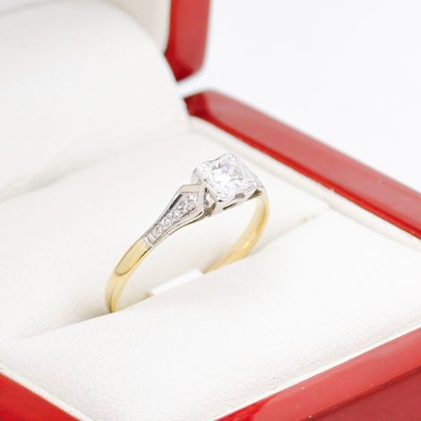 Vintage Diamond Engagement Ring, Engraved Shoulder Ring, Art Deco Rings, 1930's Rings, Antique Engagement Ring, Vintage Two Tone Engagement Rings, Art Deco Ring, 