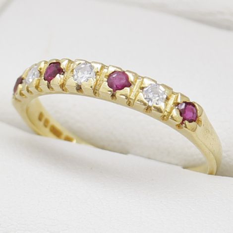Diamond Eternity Band, July Ruby Ring, Diamond Ruby Ring, Diamond Eternity Ring, Vintage Yellow Gold Ring, Art Deco Wedding Band, Yellow Gold Eternity Band, Estate Ruby and Diamond, Yellow Gold Half Eternity Band Hallmarks for London 1977, 