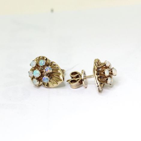 Vintage Opal Leaf earrings, C1960s, Yellow Gold, substantial earrings, Handmade