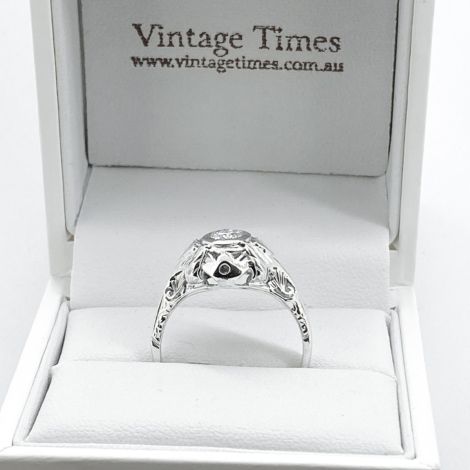 Same sex wedding rings, Sydney Vintage Jewellery, Gay marriage, Lesbian engagement ring, Vintage Filigree Diamond and Sapphire Ring in 18ct White Gold, Art Deco Jewellery in Sydney
