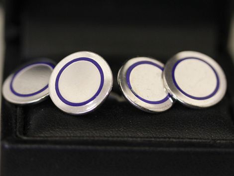 Tiffany & Co men's Sterling silver vintage cufflinks, with blue enamel detailing.