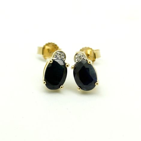 Vintage Times Pretty Dual Stone 9ct Yellow Gold Sapphire Earrings with Diamond Accents
