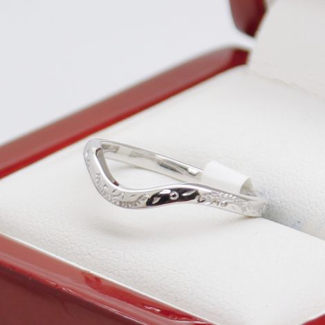 White Gold Curved Engraved Wedding Ring